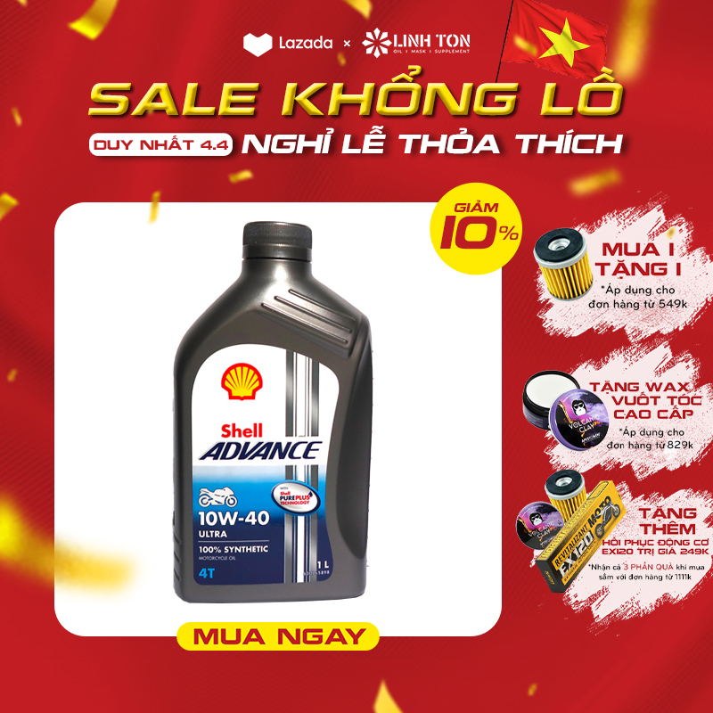 (Châu Âu tem 2 lớp) Nhớt nhập khẩu Shell Advance 4T Ultra 10W40