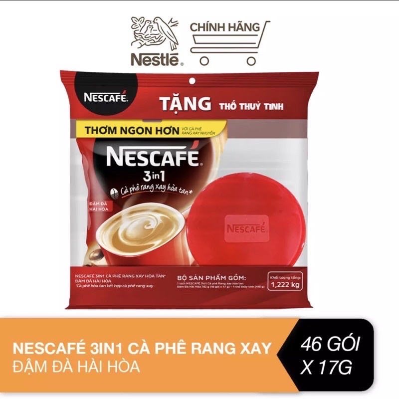 (TẶNG 1 thố thủy tinh_ Cà phê rang xay hòa tan Nescafé 3in1 đậm đà hài hòa  46 gói x 17g) Date New 2023