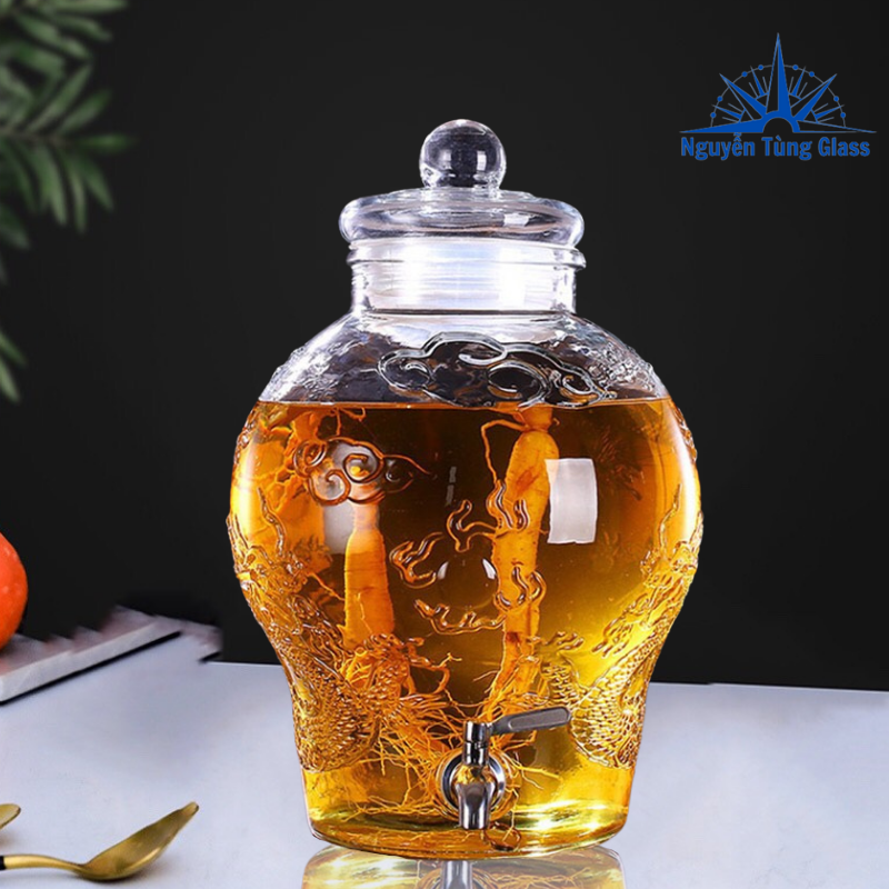 Bình ngâm rượu thuỷ tinh Chum Rồng 8 Lít