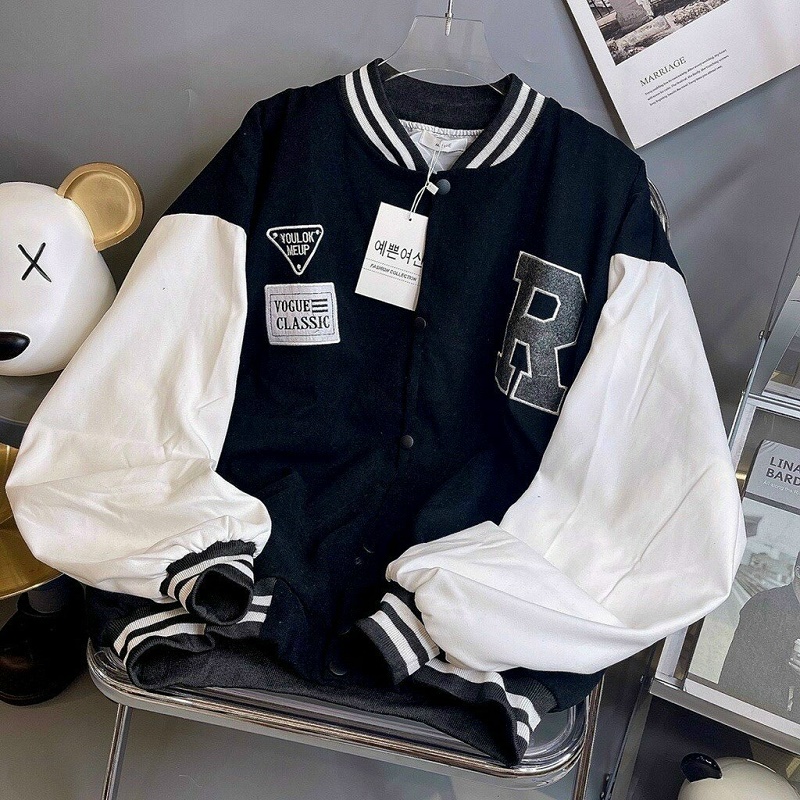 Áo Khoac Bomber Cúc Bấm Logo Chữ R [ HÌNH THẬT SẢN PHẨM ]