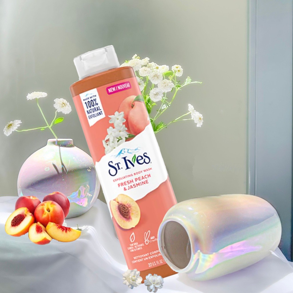 Sữa Tắm Tẩy Tế Bào Chết St. Ives Hương Nhài & Đào 650ml St. Ives Exfoliating Body Wash With Fresh Peach And Jasmine Sữa Tắm Chứa Vitamin Và Axit Ahas Sữa Tắm