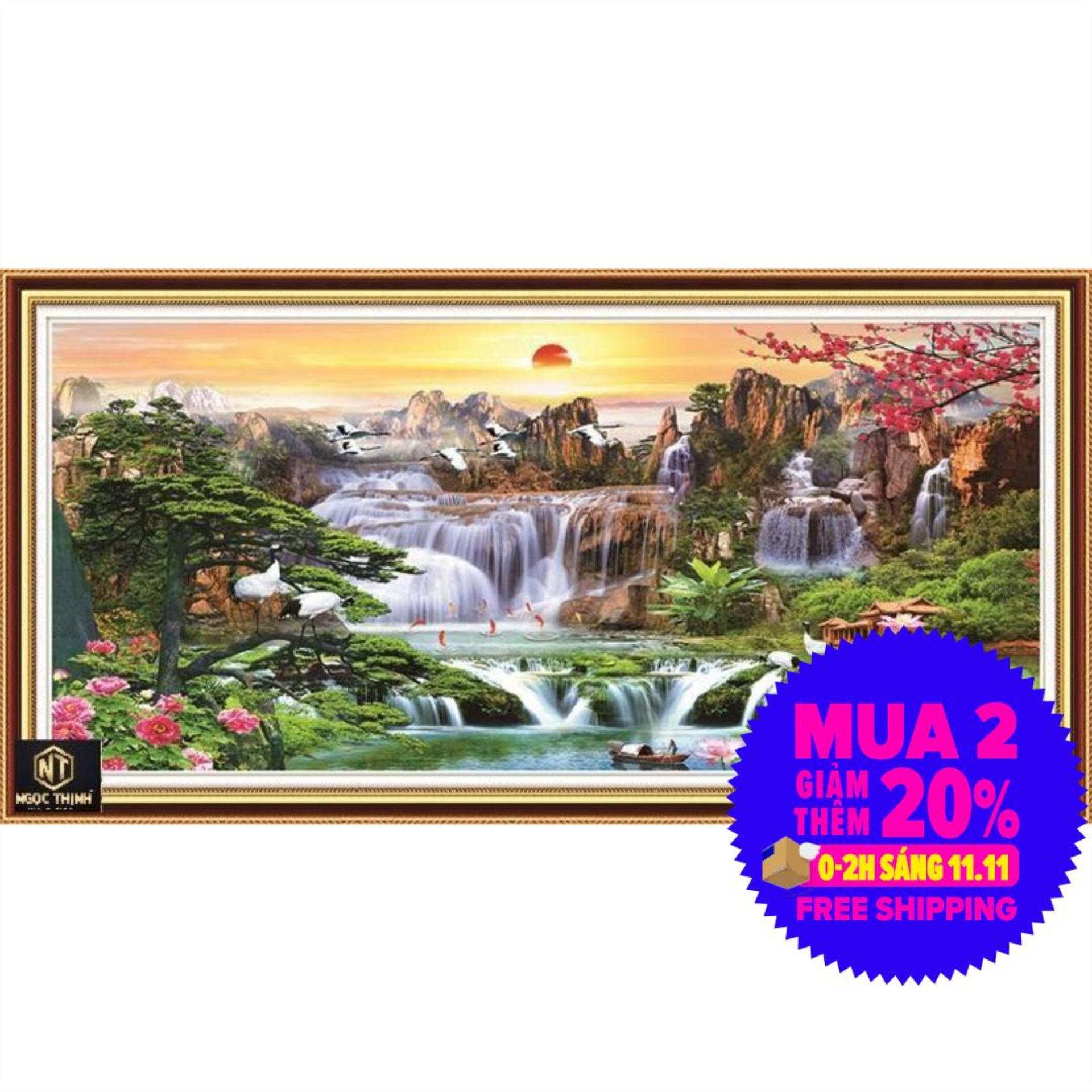 Tranh đính đá phong cảnh lưu thuỷ snh tài vs024 kích thước 200*100cm