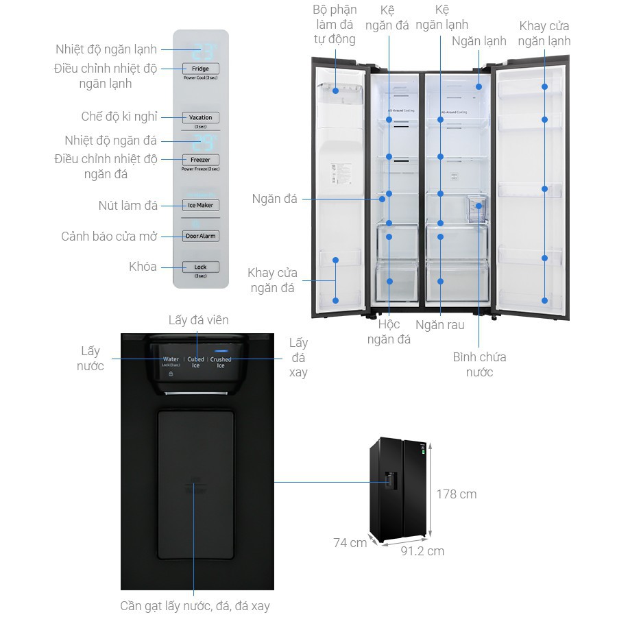 [TRẢ GÓP 0%] Tủ lạnh Samsung side by side RS64R53012C/SV 660L (Giá áp dụng giao tại HN, HCM& các tỉnh liên hệ shop)