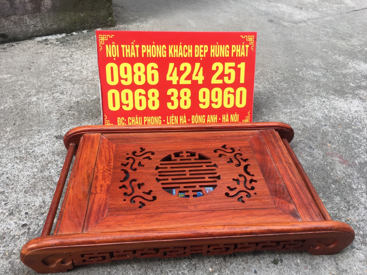 Khay trà chân vòm gỗ hương cao cấp