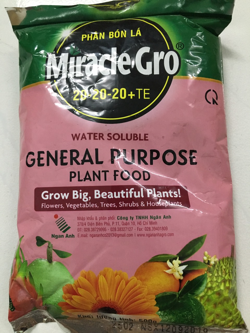 Phân bón lá npk miracle-gro nhập từ hà lan 20-20-20+te gói 500gr