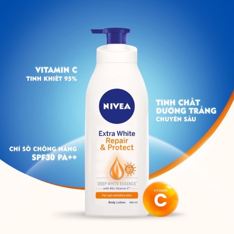 [HCM]Bộ đôi Sữa dưỡng thể trắng da NIVEA Extra White Ngày (350ml) & Đêm (400ml)