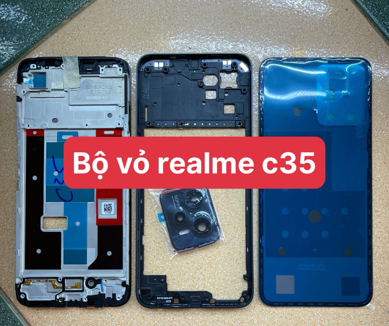 Bộ xương vỏ zin new điện thoại realme c35 kèm đồ kính camera,lưng sườn,phím bấm