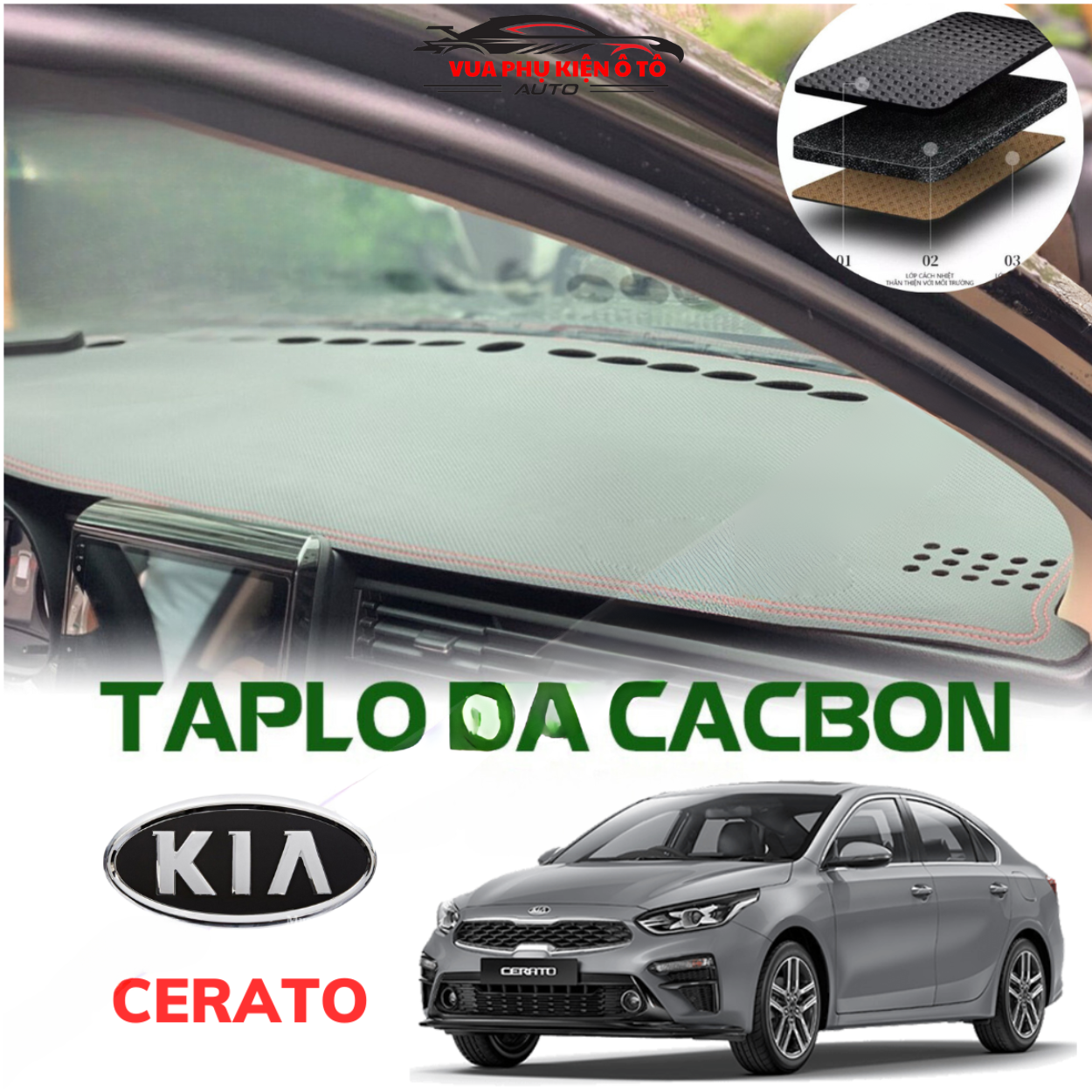 Thảm taplo Kia Cerato,K3 đời 2016 - 2022 , Taplo da vân cacbon