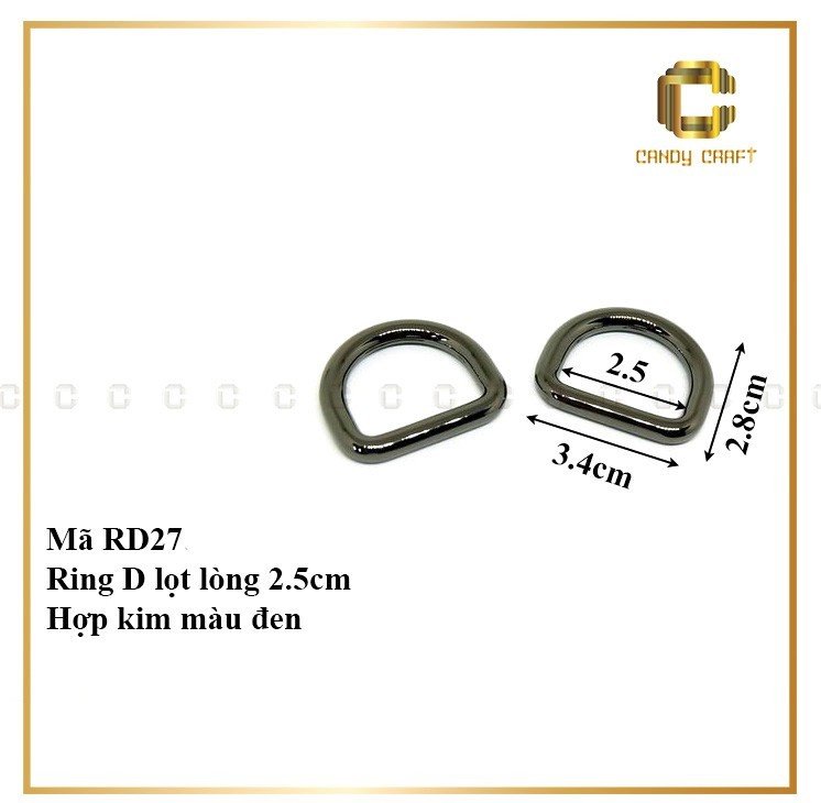 Khoen D (ring D)màu đen - phụ kiện làm túi xách