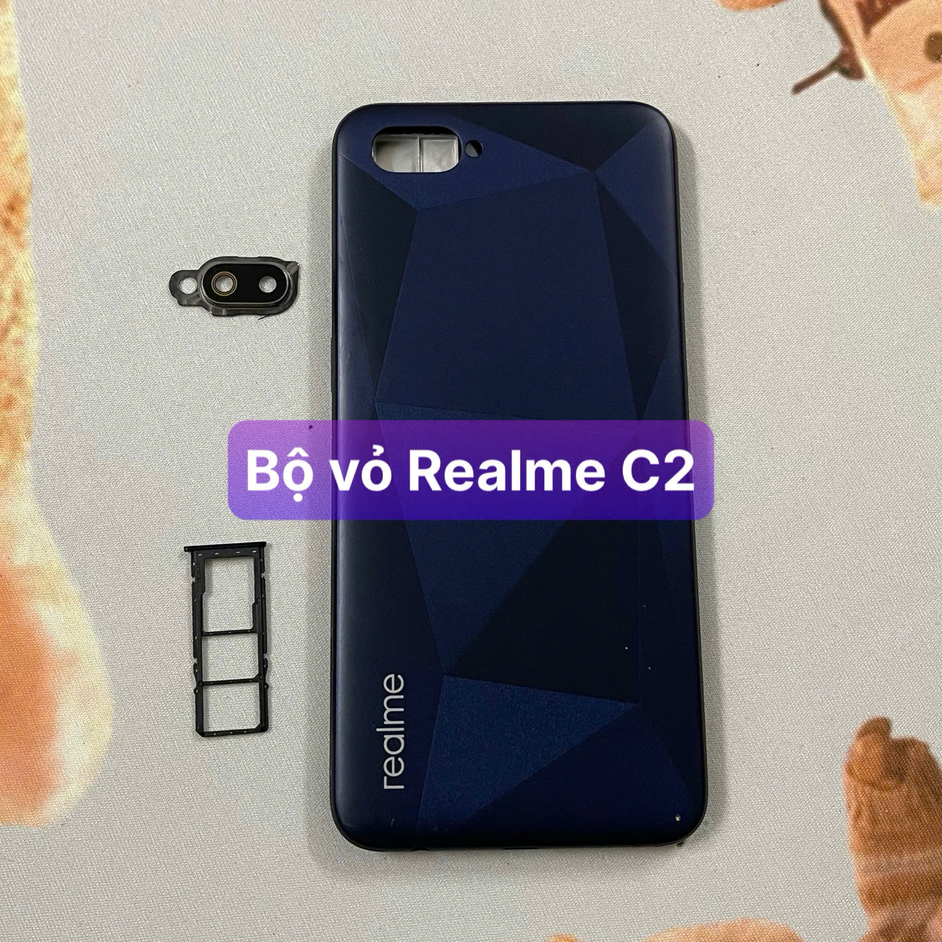 bộ vỏ xương Realme C2 , kèm khay sim,phím,kính camera
