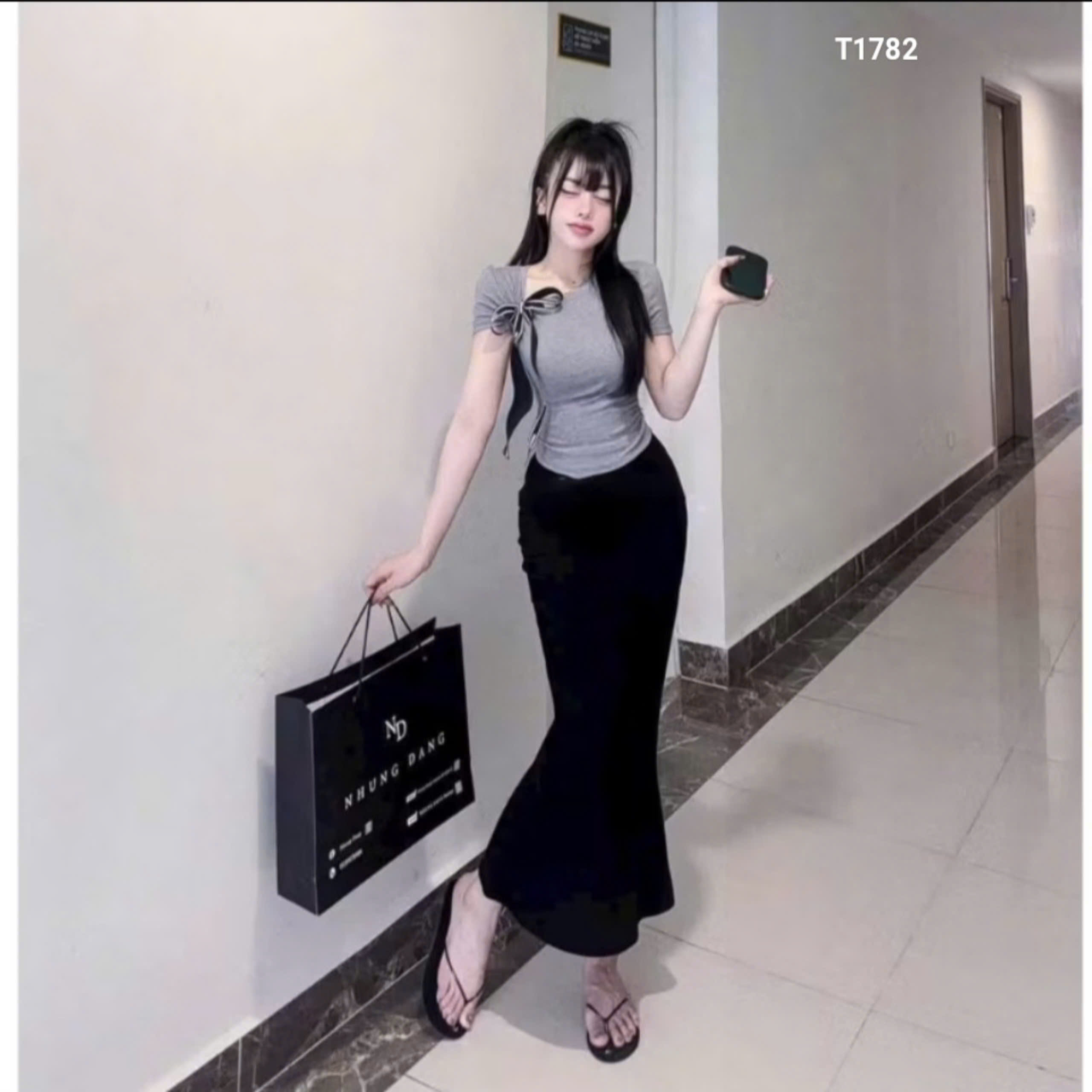 Sét áo tăm lạnh lại bầu phối nơ ruy băng kèm chân váy body đuôi cá Sam Closet Phù Hợp Để Tới Công Sở, Đi Làm T1782