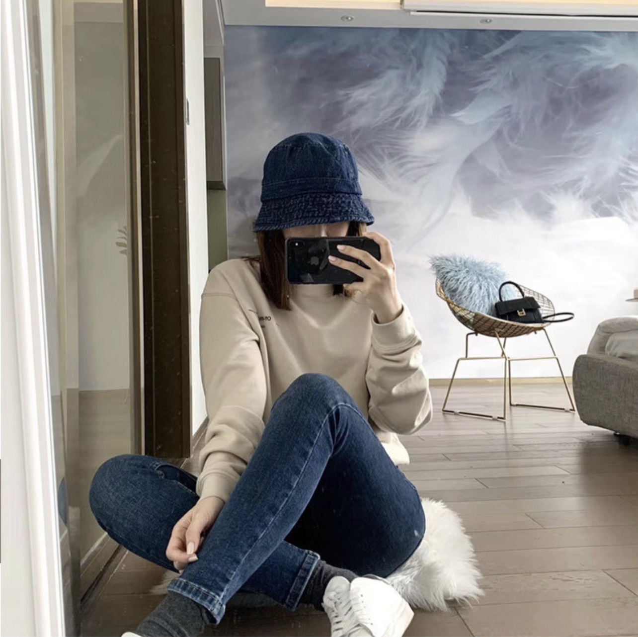 Mũ buket jeans dáng cụp cá tính