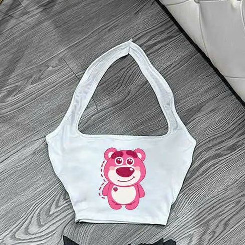 Áo yếm nữ choàng cổ vải thun borip in hình gấu dâu xương bàn tay hạo tiết- áo yêm nữ hở lưng croptop