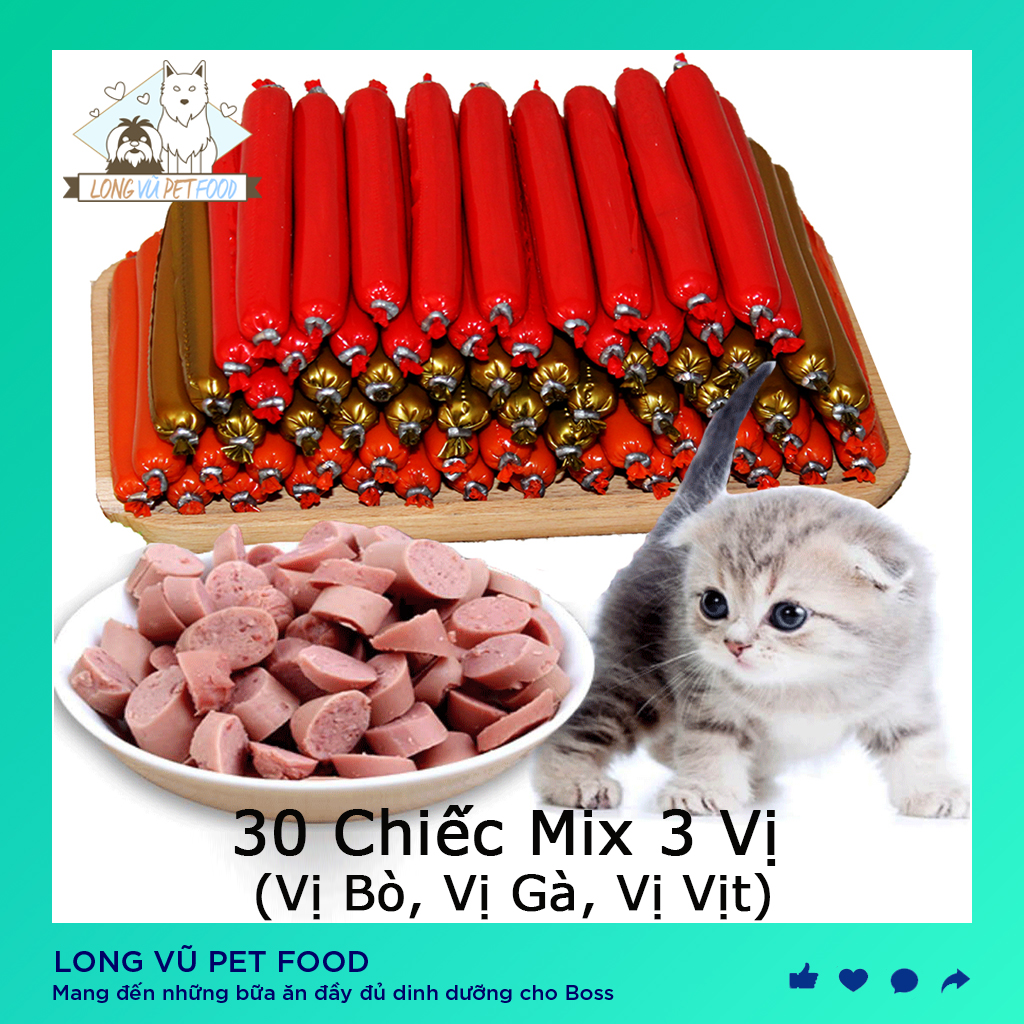 Xúc Xích Cho Chó Mèo Hamster Thú Cưng Dinh Dưỡng Giàu Vitamin, Đạm (Túi 30 chiếc 450g) - Thức ăn cho chó, thức ăn cho mèo - Long Vũ Pet Food