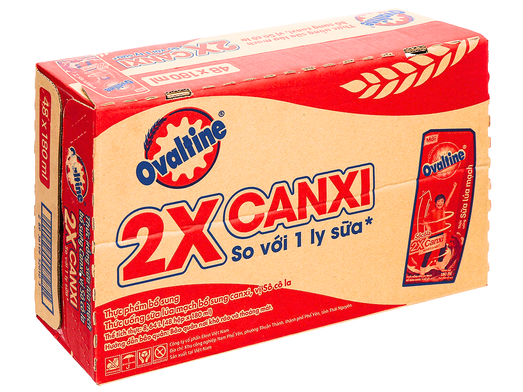 Thùng 48 hộp 180ml Thức uống lúa mạch gấp đôi Canxi Ovaltine