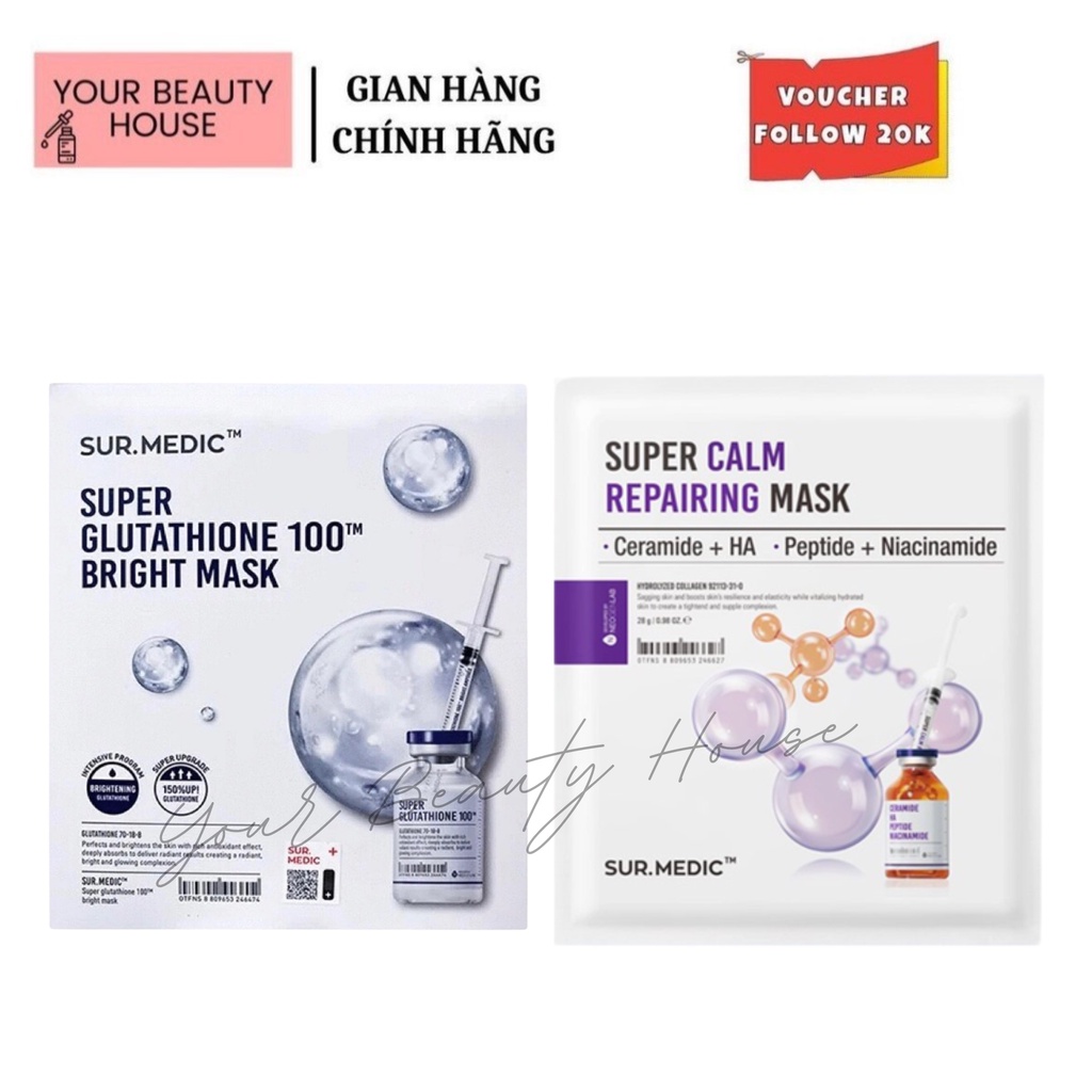 [ Sur.Medic] Mặt Nạ Phục Hồi Dưỡng Trắng Da - Full Hộp (10 miếng)