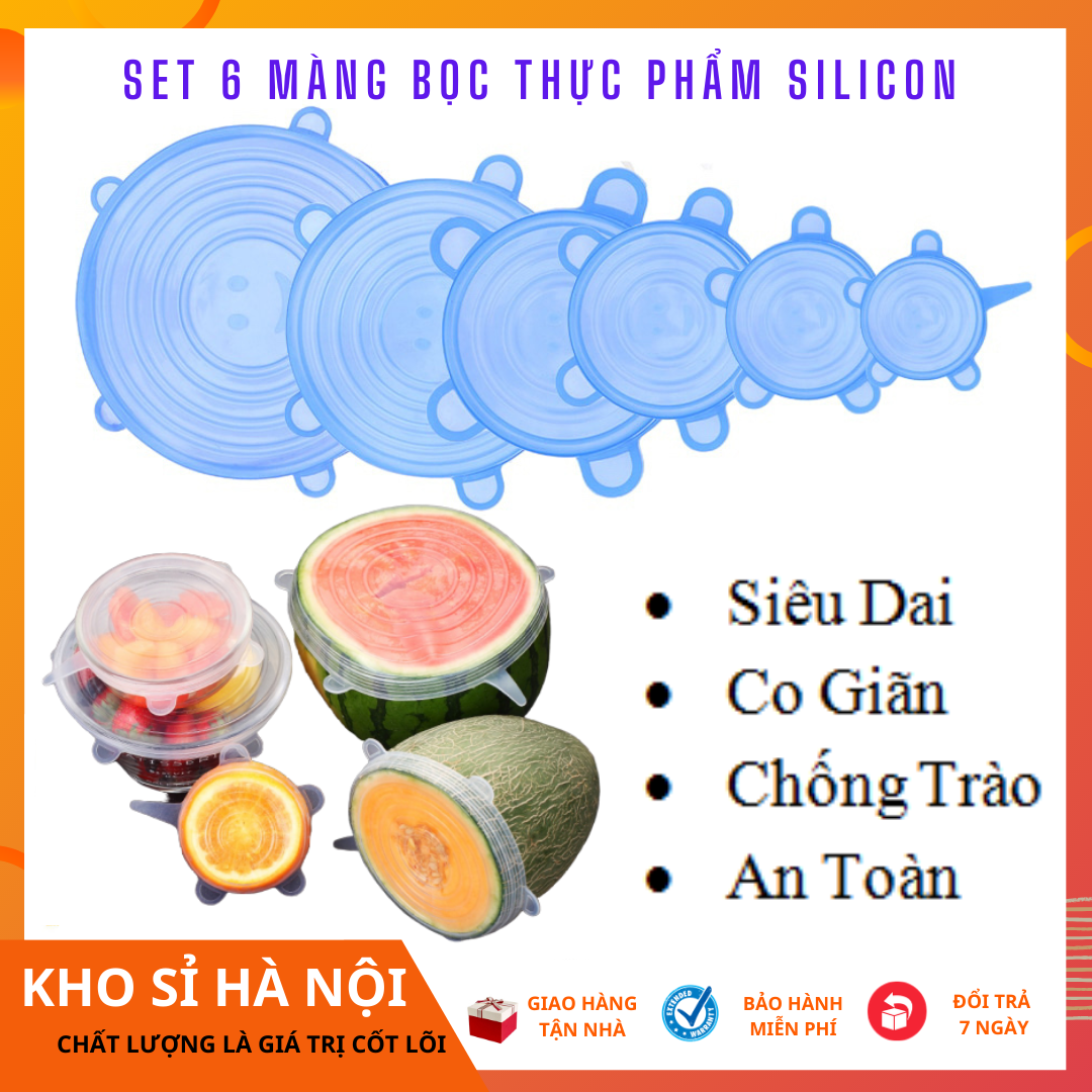 [Hàng Tốt] Set 6 Màng Bọc Thực Phẩm Silicon Bảo Quản Thực Phẩm, Nắp Đậy Nồi Bát Silicon Co Giãn - Đàn Hồi - Siêu Giai - Chống Tràn Tốt, Bộ Đủ 6 Size Nồi Bát Cho Tủ Lạnh, An Toàn Dailys