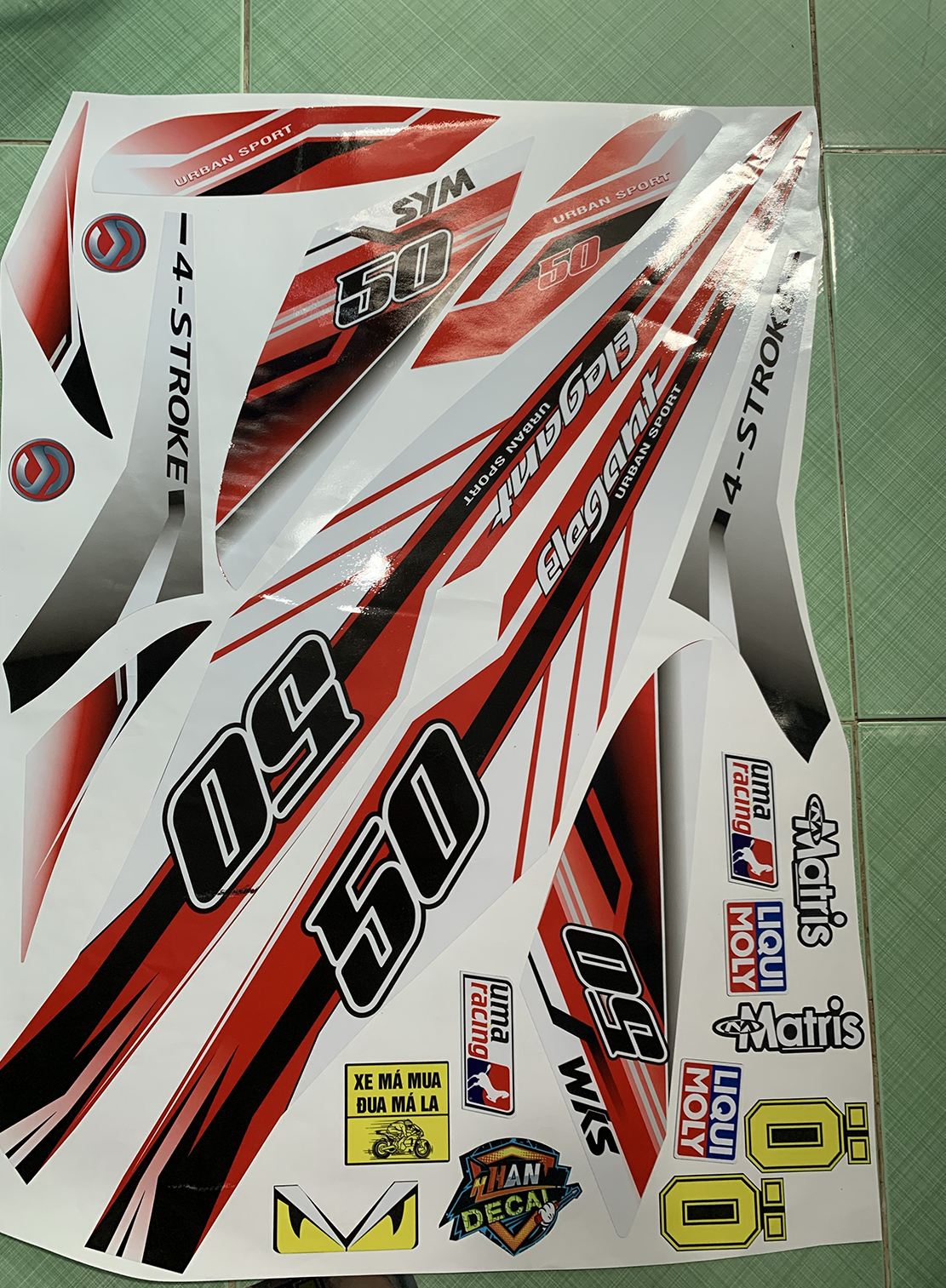 Tem elegant trắng đỏ