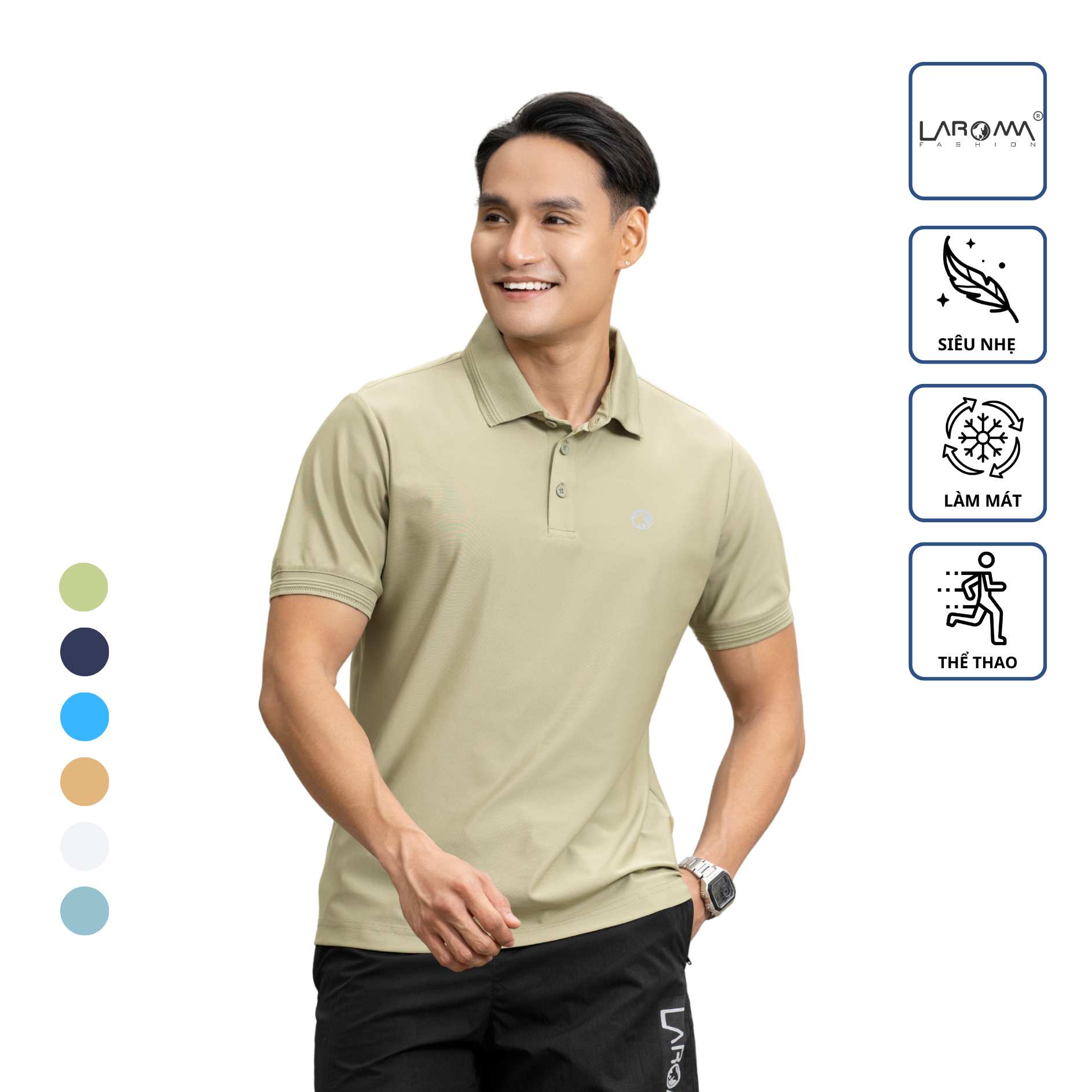 LAROMA Bộ Thể Thao Nam Basic Vải Coolmax | Cổ Bẻ | Thoáng Mát | Co Giãn | Mềm Mịn | Thời Trang | Trẻ Trung Năng Động