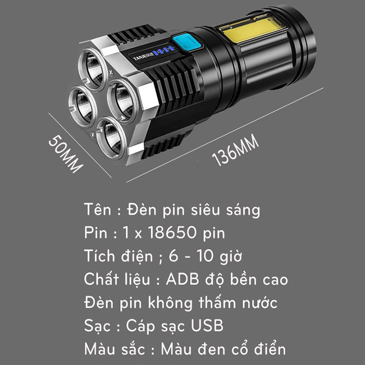 Đèn pin 4 bóng Led siêu sáng