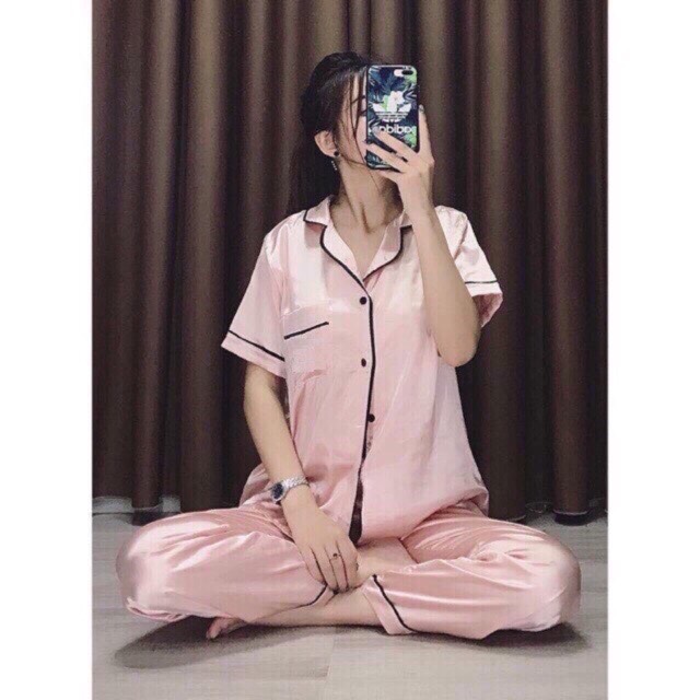 [ RẺ VÔ ĐỊCH ] Bộ Lụa Mặc Nhà Nữ Trơn Cộc Tay Quần Dài Chất Lụa Siêu Mềm ( Hàng Luôn Sẵn) V69