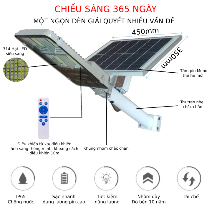 Đèn đường năng lượng mặt trời pin rời 200W