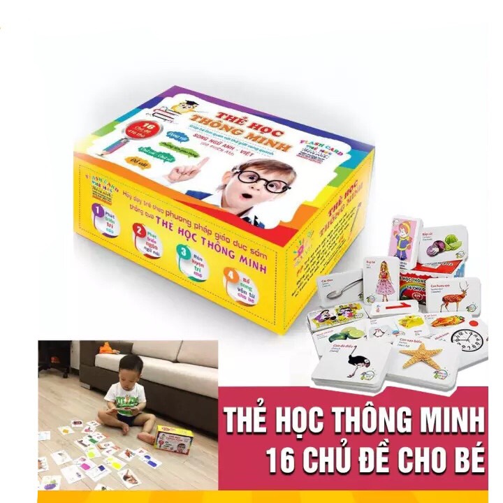 Bộ thẻ học thông minh gồm 16 chủ đề tiếng anh tiếng việt cho bé tặng 01 khuôn bento làm đậu hủ non cho bé