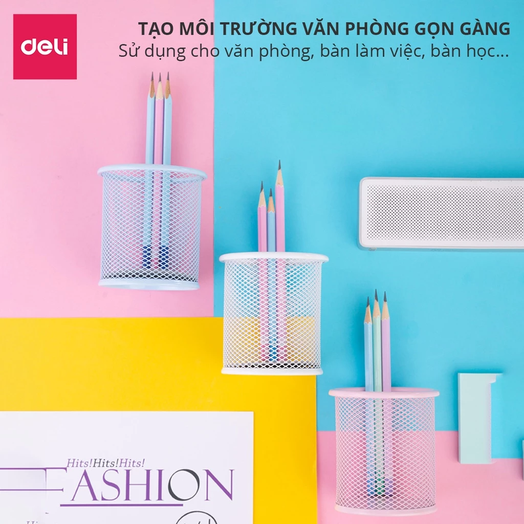 Cốc cắm bút kim loại Deli 91x98mm - 9153