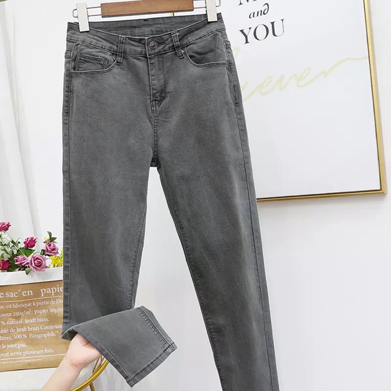 QUẦN JEANS NỮ BASIC SKINNY XÁM TRƠN CO GIÃN + ÁO THUN TRƠN (MUA RIÊNG)