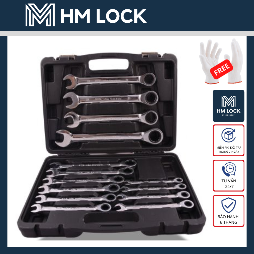 BỘ CỜ LÊ TỰ ĐỘNG 14 MÓN SIZE (8-24mm) STS - THÉP KHÔNG GỈ CAO CẤP - HM LOCK