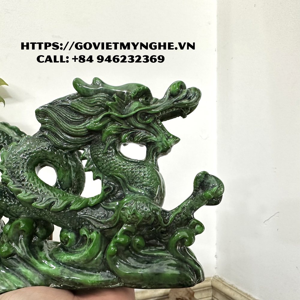 Feng Shui display dragon statue-peacock feather white ice-26cm long