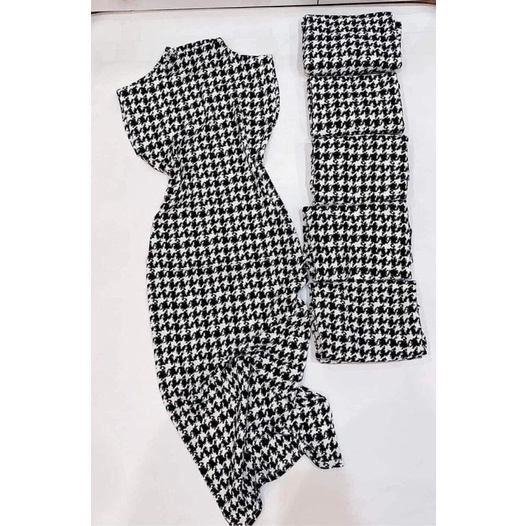 Váy Dài Liền Thân Hoạ Tiết Houndstooth Răng Cưa Shein Auth
