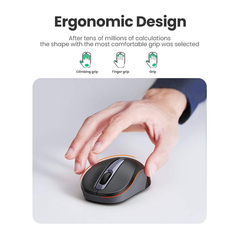 【2.4G】UGREEN MU003 Chuột không dây USB thiết kế Im lặng công thái học 2400 DPI không gây tiến ồn dành cho máy tính xách tay PC Model:90371