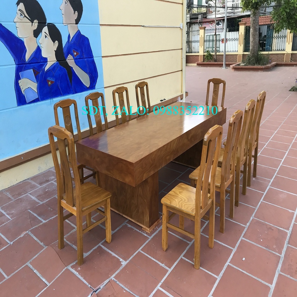 Bộ bàn ăn 10 ghế thọ tròn gỗ cẩm vàng