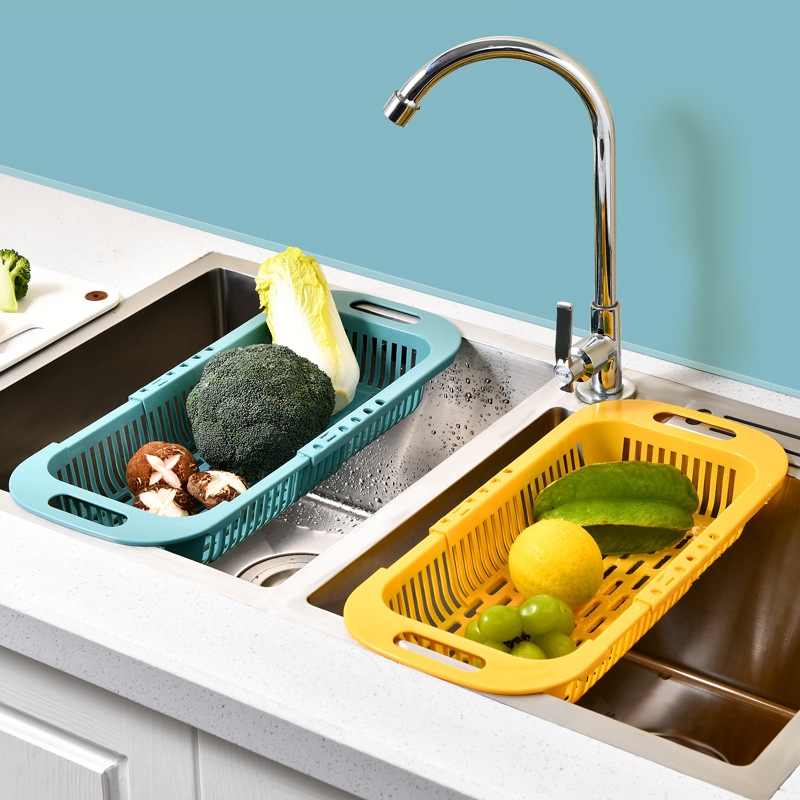 【CC】 Adjustable Vegetable Drain Basket Sink Rack Sponge Holder Household Retractable Drying Racks Accessories