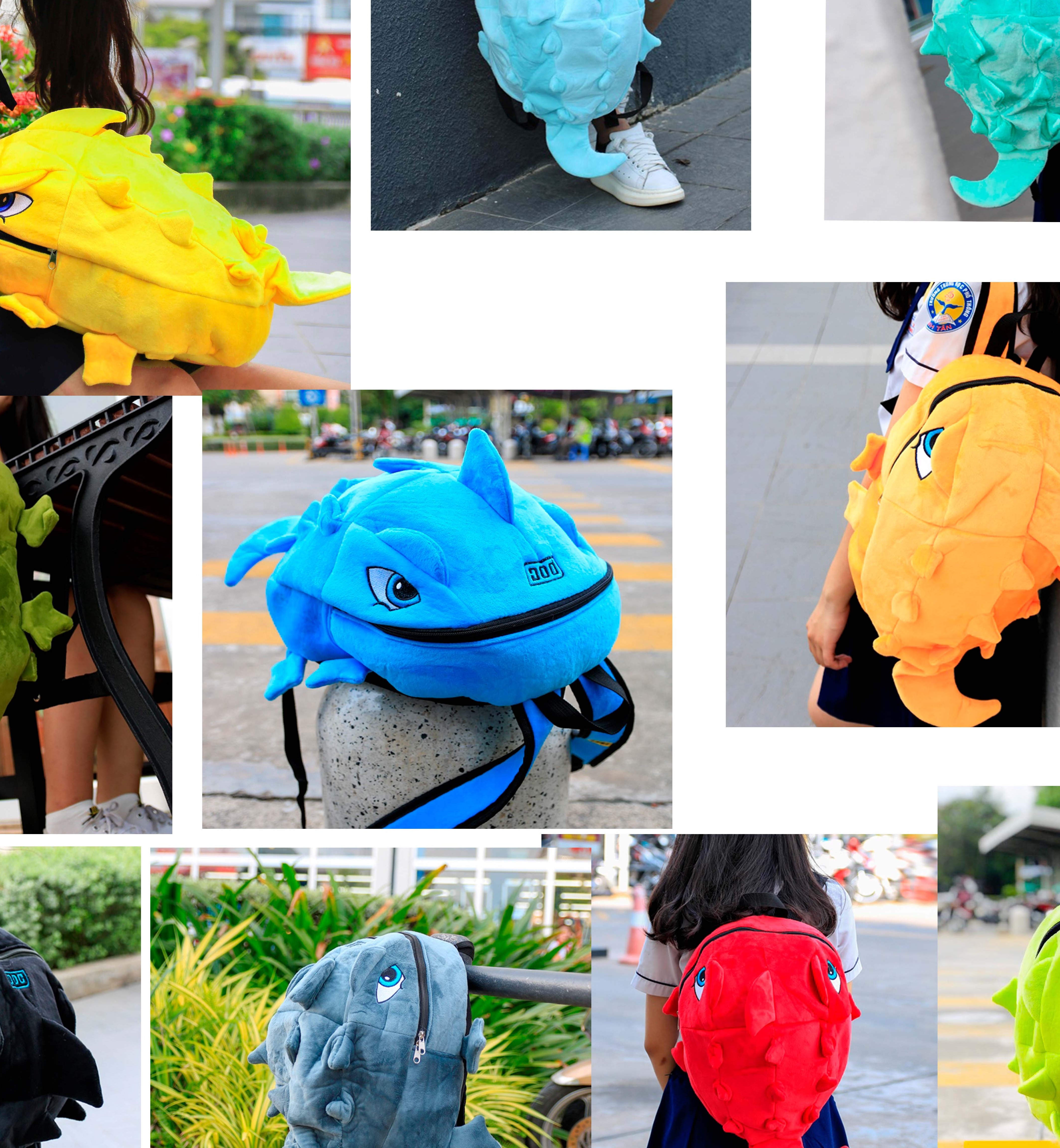 Balo Khủng Long Kute đáng yêu, đủ màu sắc, loại vải nhung cao cấp