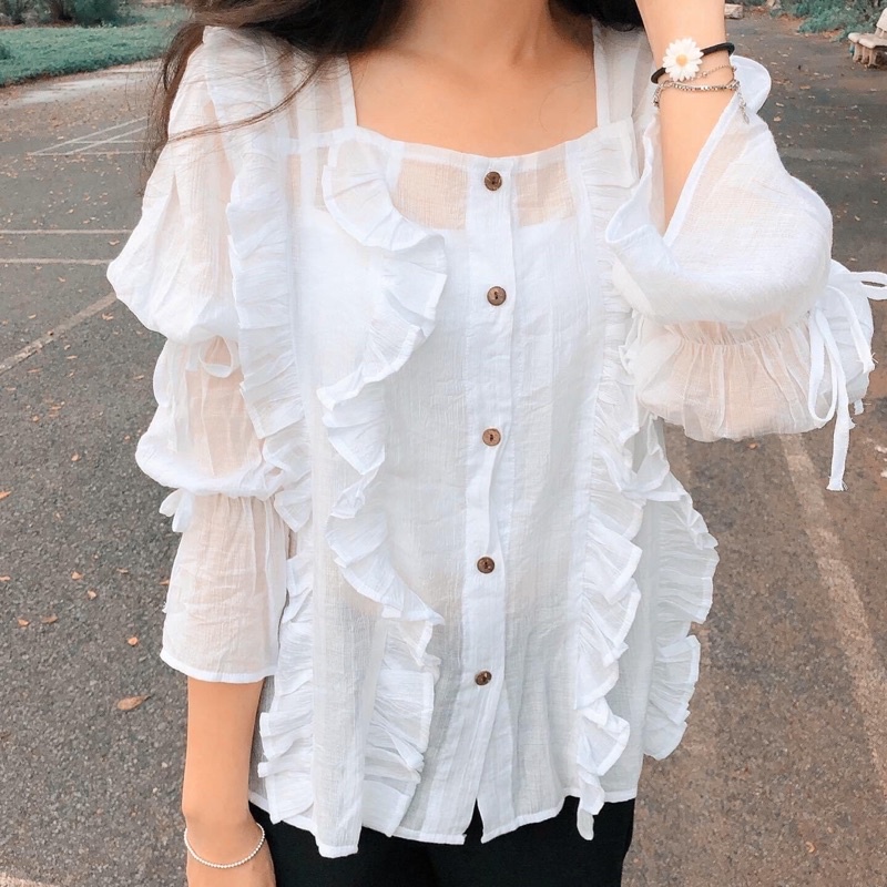 Áo trắng mỏng bèo RUCHAN