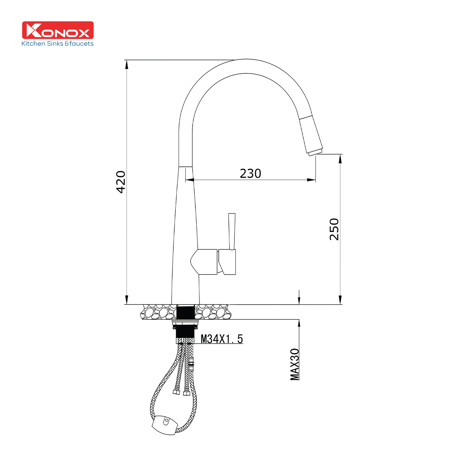 Vòi rửa bát dây rút Konox KN1901N