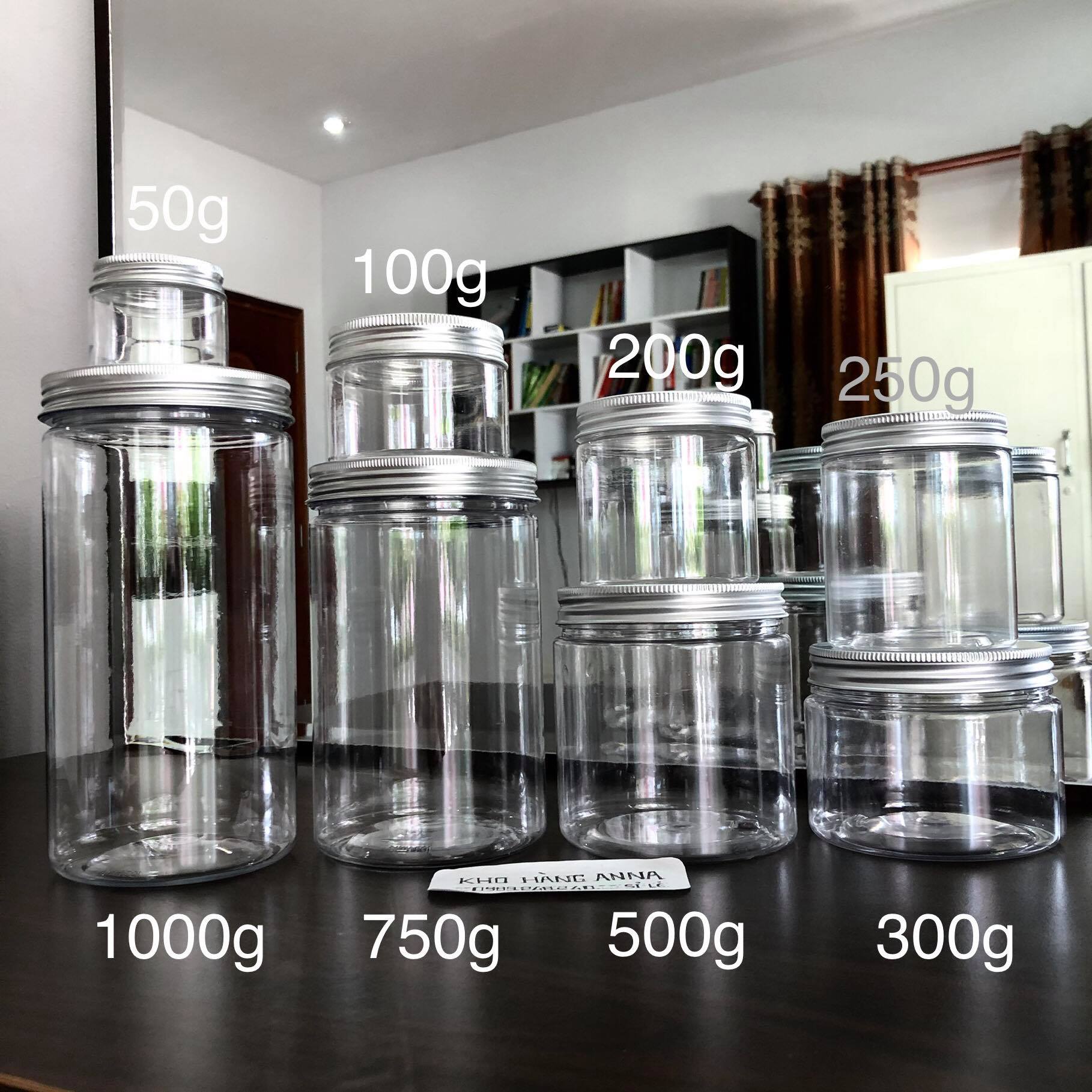 5 HỦ NHỰA NẮP NHÔM ĐỦ KÍCH CỠ 50GR/ 100GR/ 200GR/ 250gr / 300gr / 500gr / 750gr / 1kg- Combo 5 HỦ NHỰA TRÒN trong suốtNẮP NHÔM - 5 HỦ PET- HỦ NHỰA TỐT ĐỰNG MỸ PHẨM , HỦ NHỰA ĐỰNG ĐỒ KHÔ