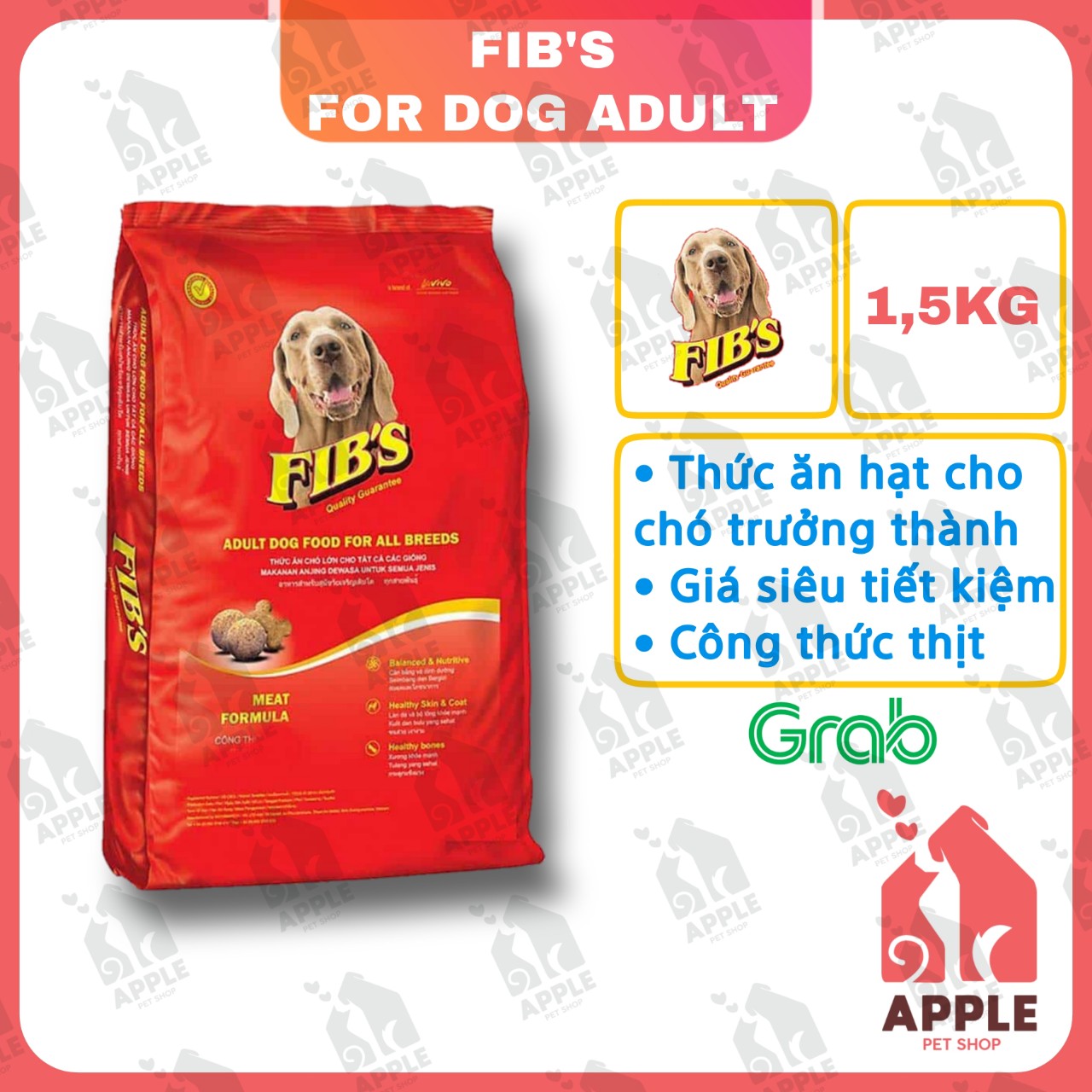 [FIB'S ADULT] [400GR-1,5KG-20KG] Thức ăn hạt cho chó trưởng thành - Công thức thịt