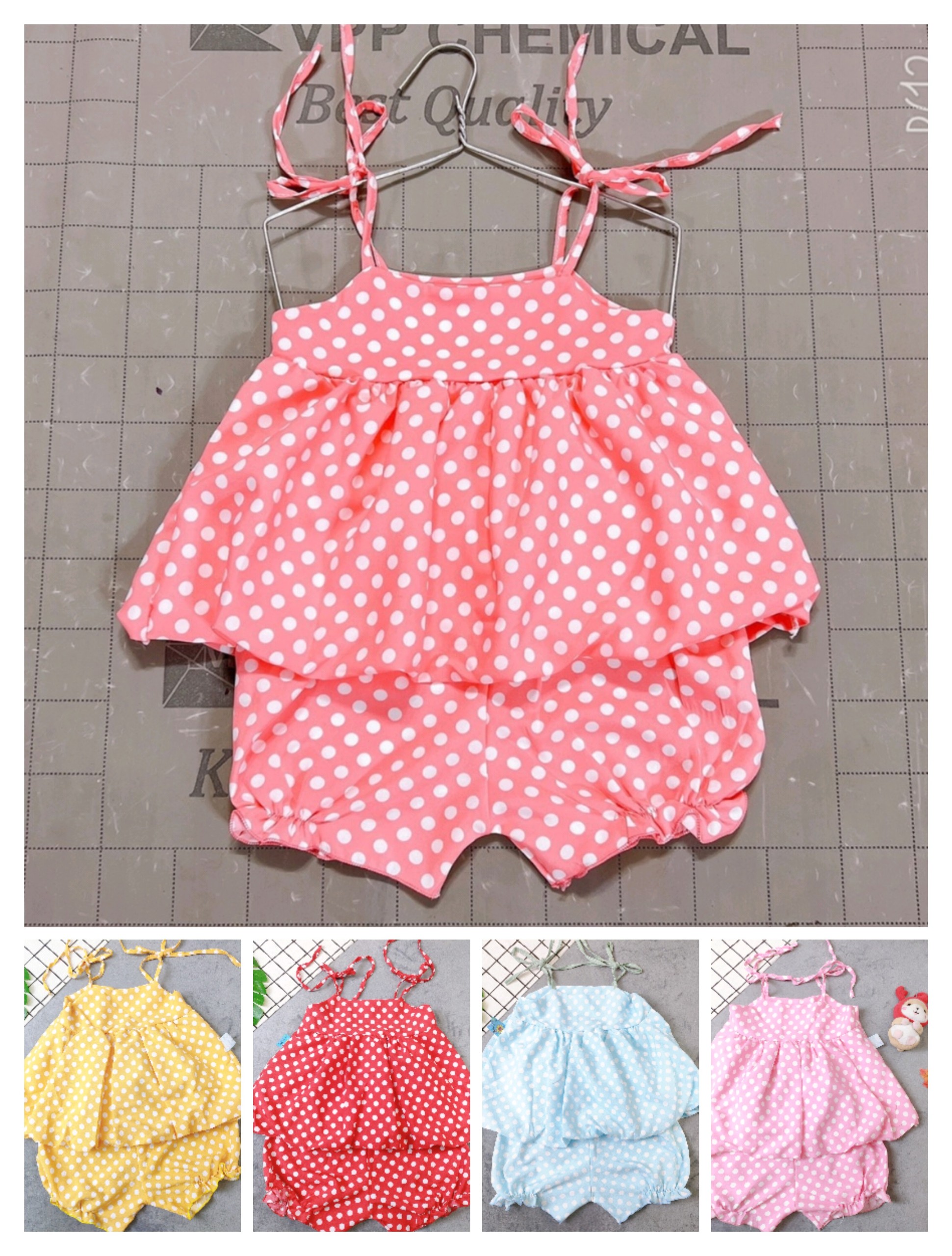 Bộ Lụa  Xếp Li Cột Dây Bé (6-18kg) (giao màu ngẫu nhiên)