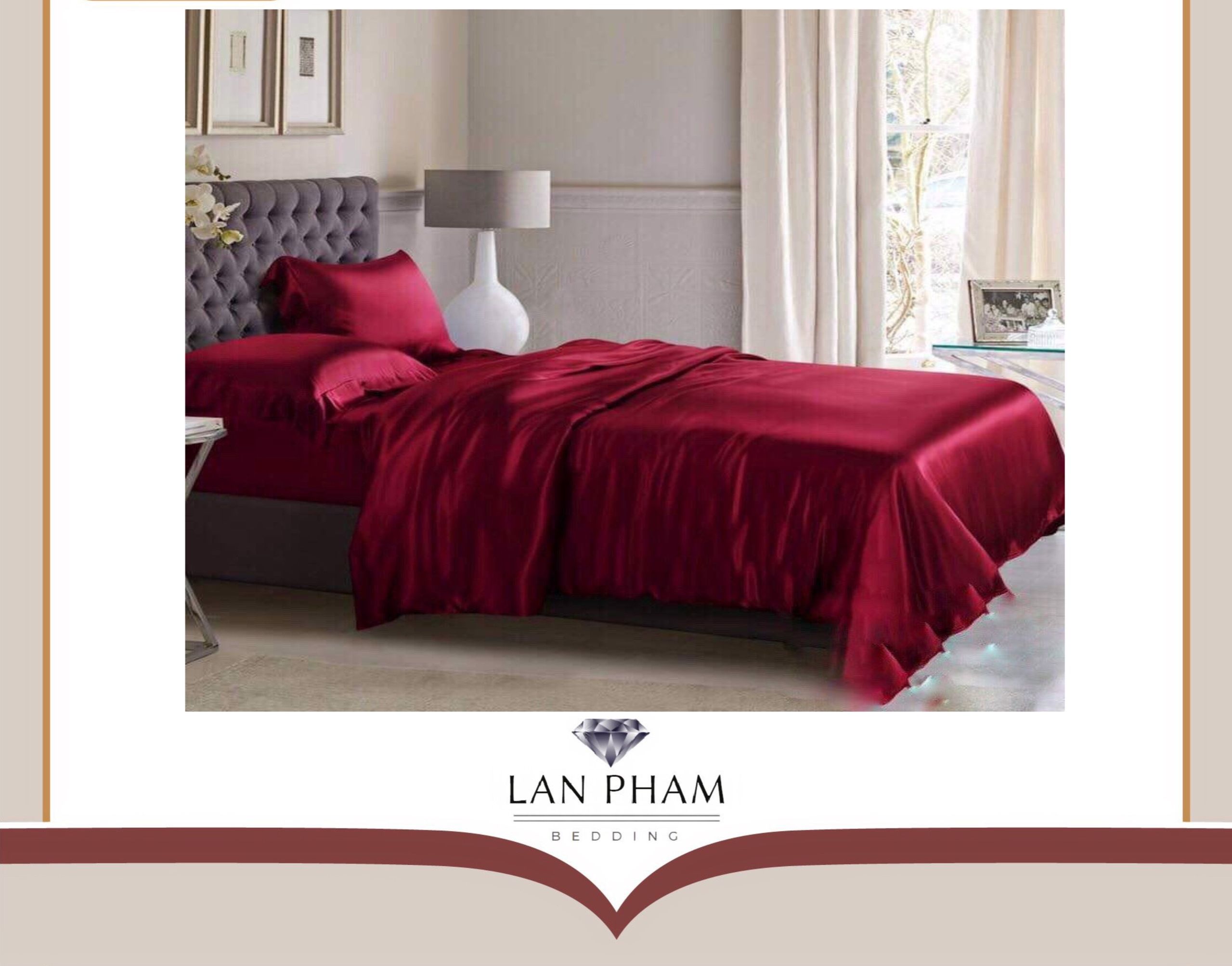 ( Lụa Loại 1) Chăn Lẻ Phi Lụa Màu Đỏ Đô Cao Cấp Mềm Mại Lan Pham Bedding.