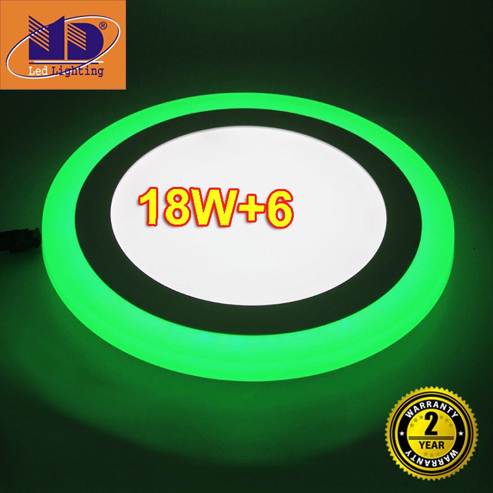 Đèn LED ốp trần Tròn 24W đổi màu 3 chế độ ánh sáng trắng - xanh lá (18w+6-Φ245) MD36
