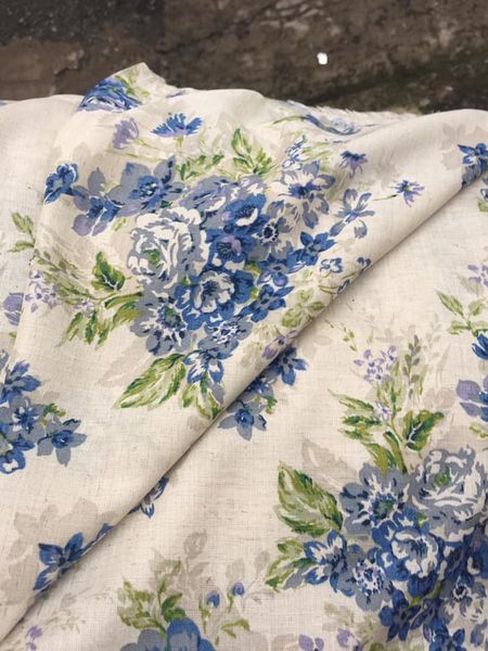 Vải linen tưng hoa chùm màu xanh