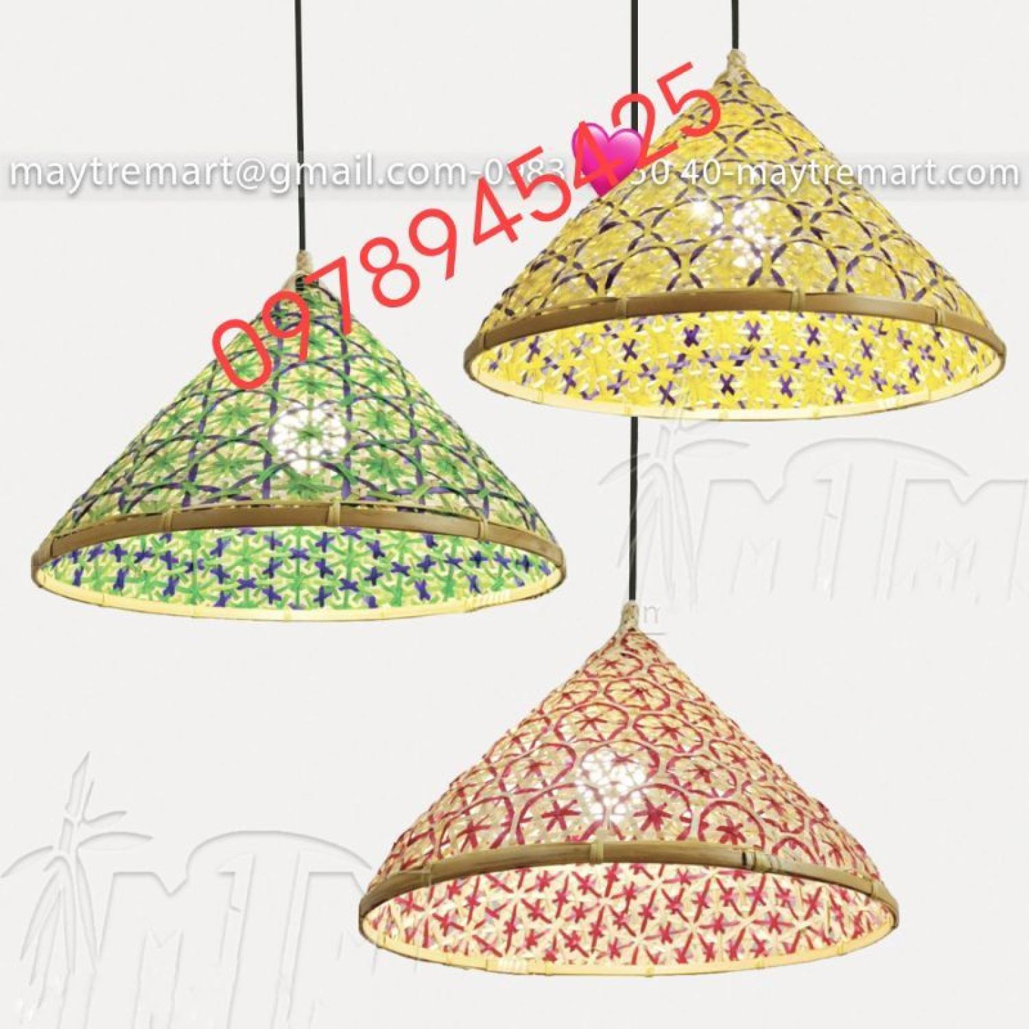Đèn tre đèn mây tre đèn nón tre trang trí decor