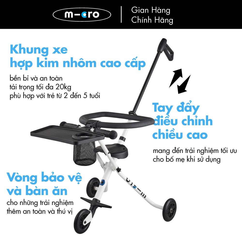 Xe đẩy gấp gọn cho bé Micro Trike Plus (phiên bản có vòng bảo vệ)