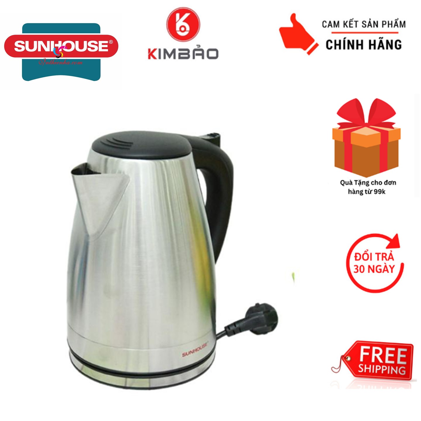 Bình đun siêu tốc sunhouse 1.7 lít shd1370-đun sôi nhanh với công suất lớn 1850 w