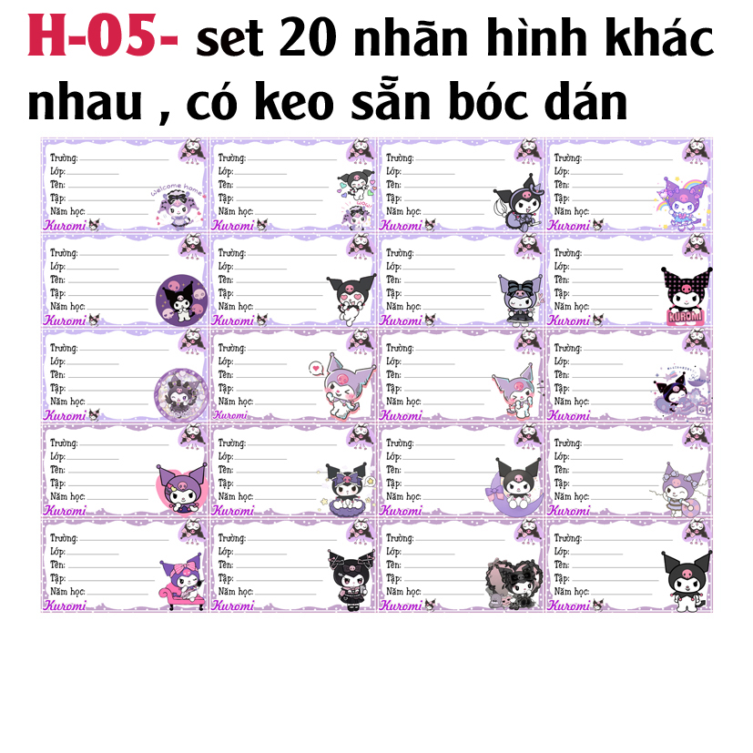 Nhãn vở Kuromi - Nhãn dán Kuromi (nhiều mẫu đẹp xinh)