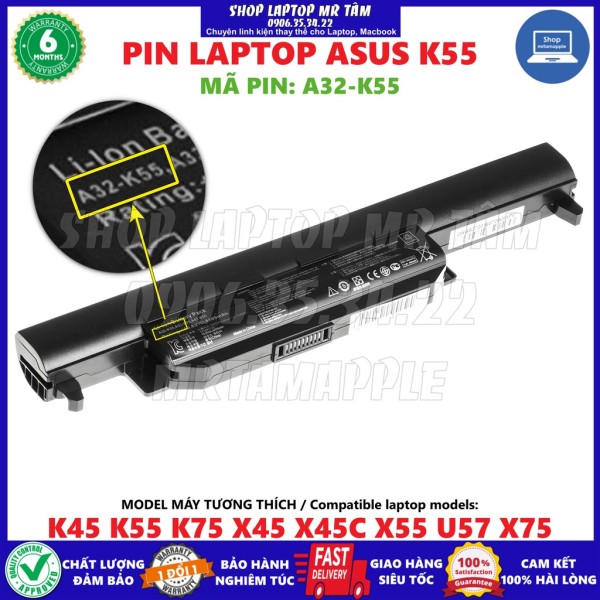Bảng giá [HCM](BATTERY) PIN LAPTOP ASUS K55 (A32-K55) (6 CELL) dùng cho K45 K55 K75 X45 X45C X55 U57 X75 Phong Vũ