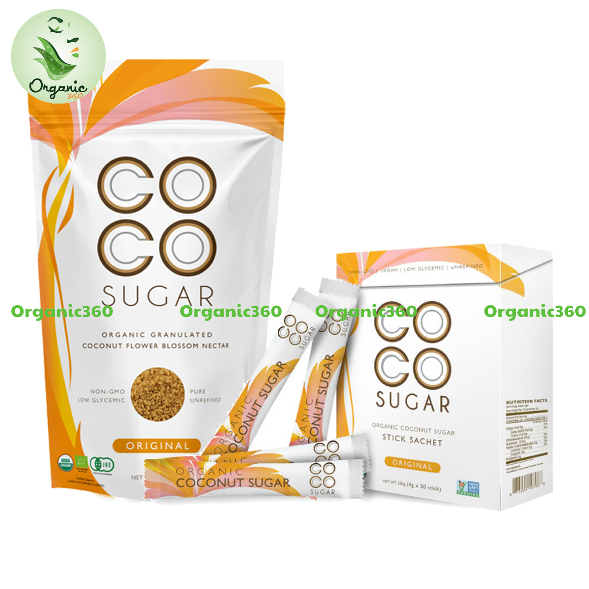 Đường mật hoa dừa hữu cơ PT CoCo 454g , Hộp 50 gói x4gr